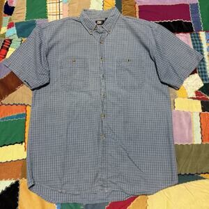 Faded Glory Blue Plaided Grid Like Double Cigarette Pocket Button Up Medium